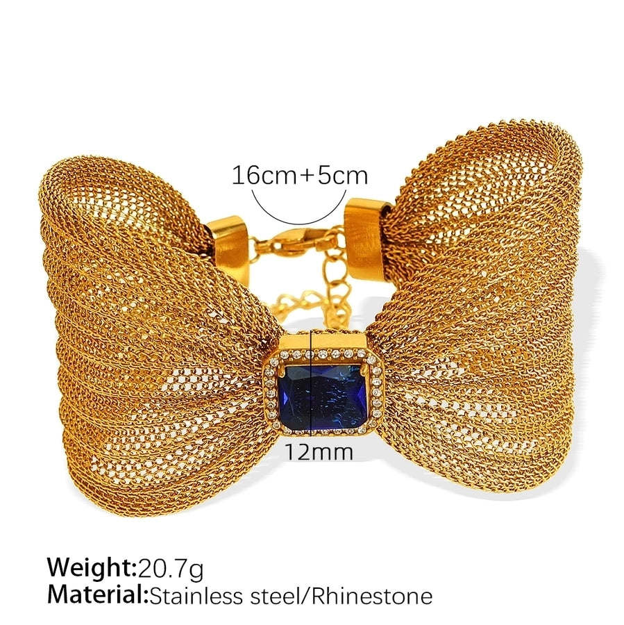 Large Bow Zircon Bangle Bracelet [304 Stainless Steel, 18K Gold Plated]