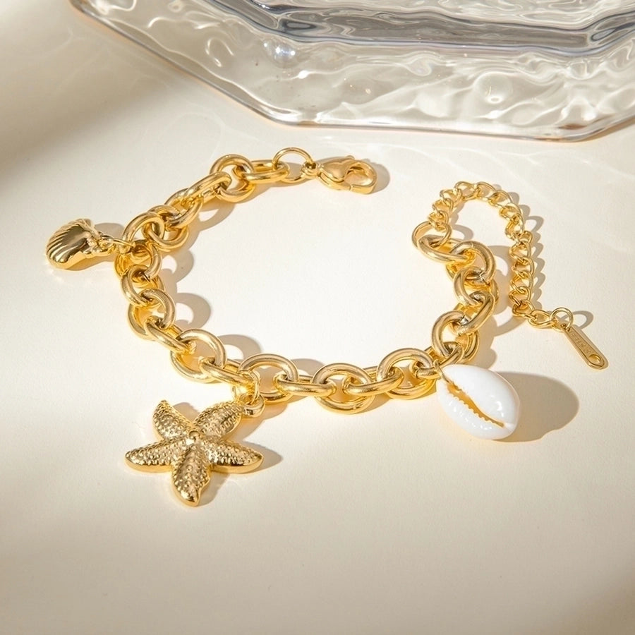 Bracciale a stelle/guscio in stile vacanza [acciaio inossidabile 304, oro 18K.