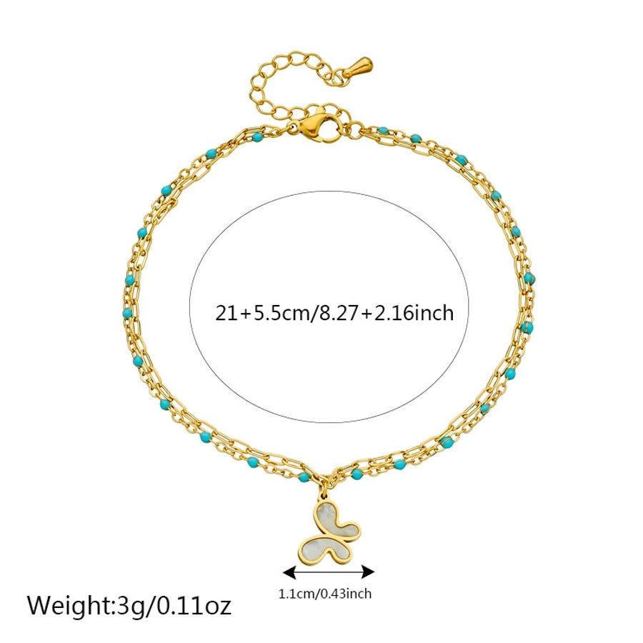 Hawaiian Flower Butterfly Anklet [304 Stainless Steel, 18K Gold Plated]