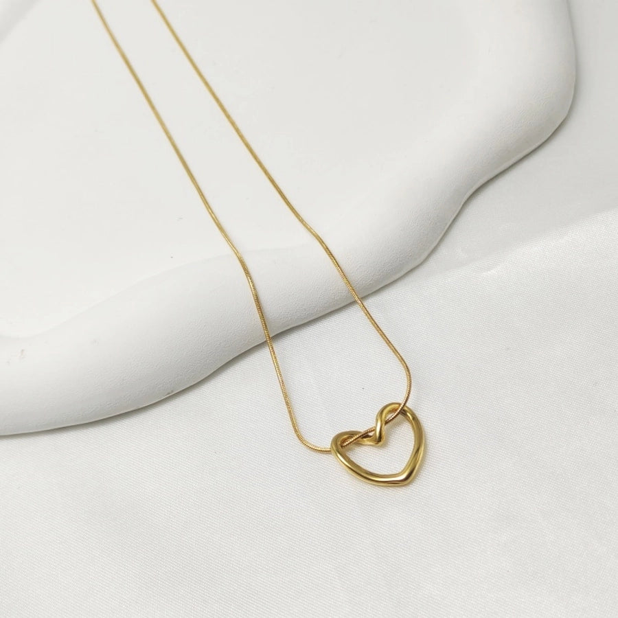 Hollow Heart Necklace [304 Stainless Steel,18K Gold Plated]