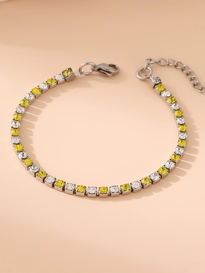 Tennis Chain Rhinestones Bracelets/Necklace [304 Stainless Steel,18K Gold Plated]