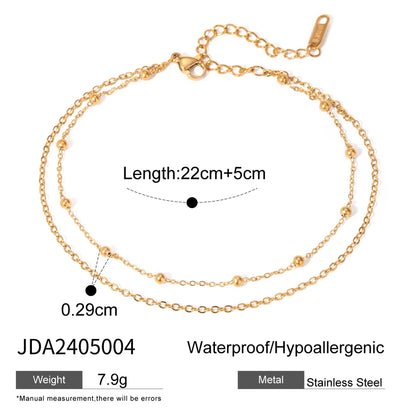 Gold Beads Layered Chain Anklet [304 Stainless Steel, 18K Gold Plated]