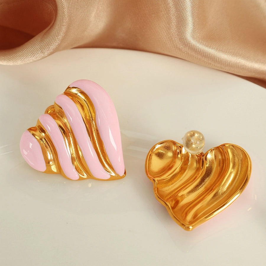 Heart Shape Enamel Epoxy Earrings [304 Stainless Steel,18K Gold Plated]