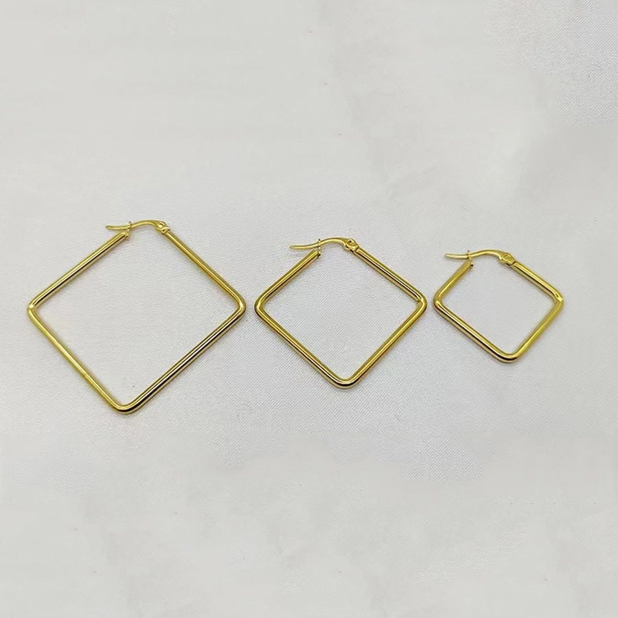 Rhombus Hoop Earrings [304 Stainless Steel,18K Gold Plated]