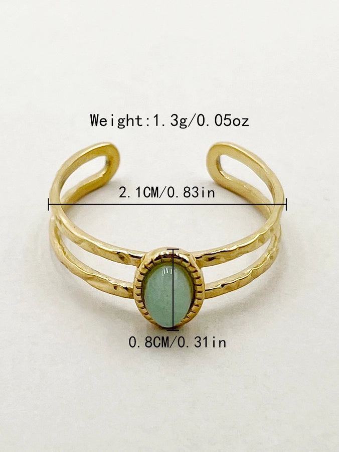 Natural Stone Open Ring [304 Stainless Steel 14K Gold Plated]