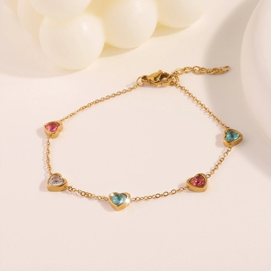 Braccialetti zirconi a forma di cuore [304 acciaio inossidabile, oro 18K placcato]