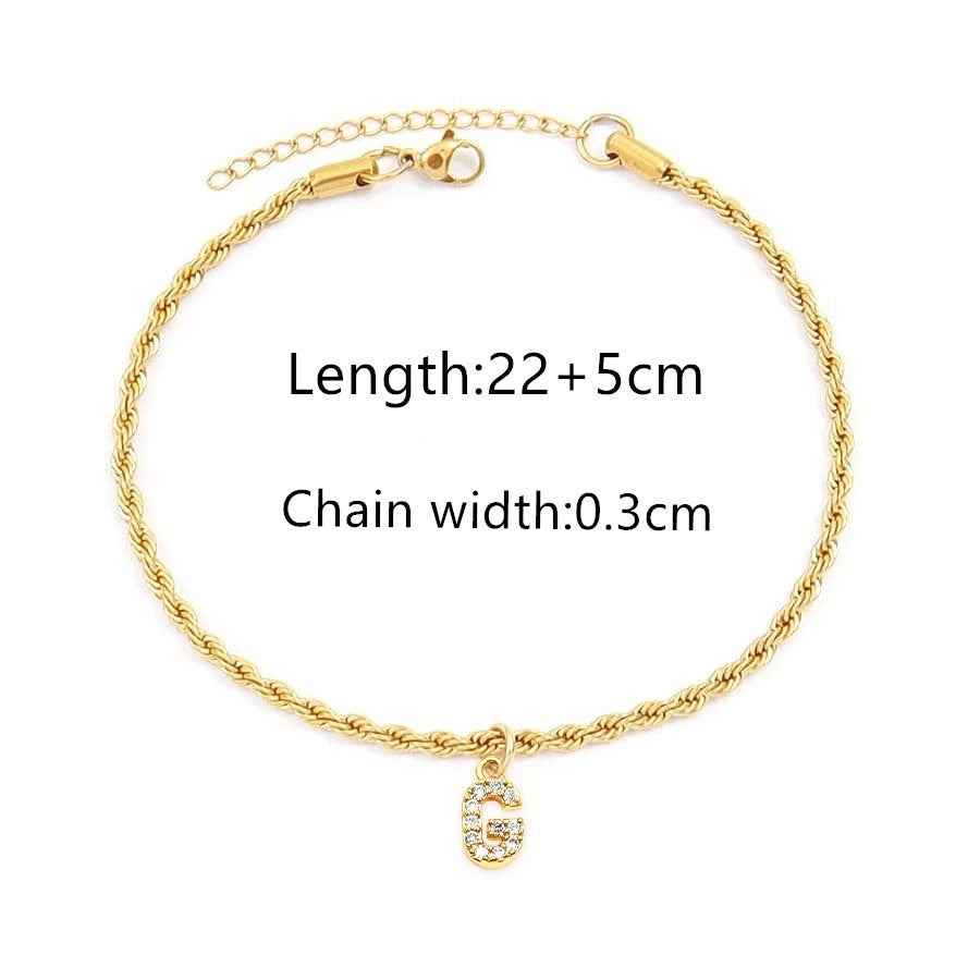 Letter Rope Chain Anklet [201 Stainless Steel, 14K Gold Plated,Copper]