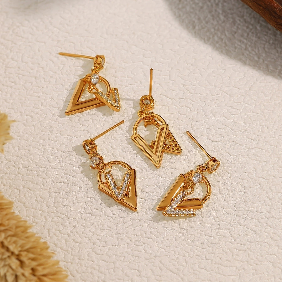 Letter Zircon Earrings [304 Stainless Steel, 18K Gold Plated]