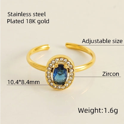 Shiny  Square Water Droplets Heart Shape Zircon Open Ring [Stainless Steel 18K Gold Plated]