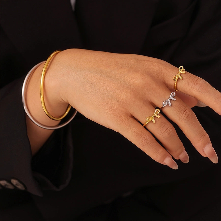 Elegant Bow Knot Ring/Bracelet [304 Stainless Steel, 18K Gold Plated]