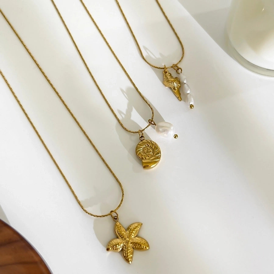 Hawaiian Marine Style Starfish Conch Necklace [304 Stainless Steel]