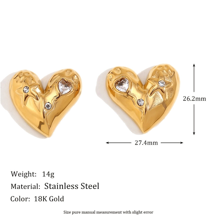 Orecchini di strass di forma del cuore [304 acciaio inossidabile, oro 18K placcato]