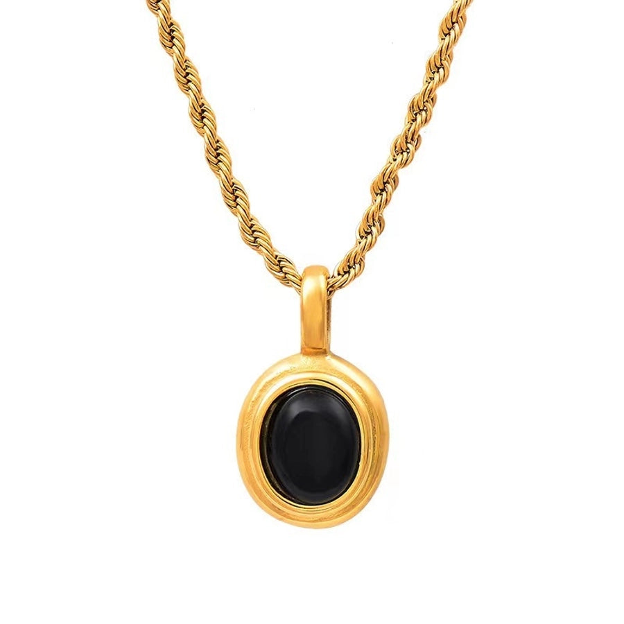 Collier pendentif en pierre ovale de style vintage [304 en acier inoxydable, 18 km plaqué]]