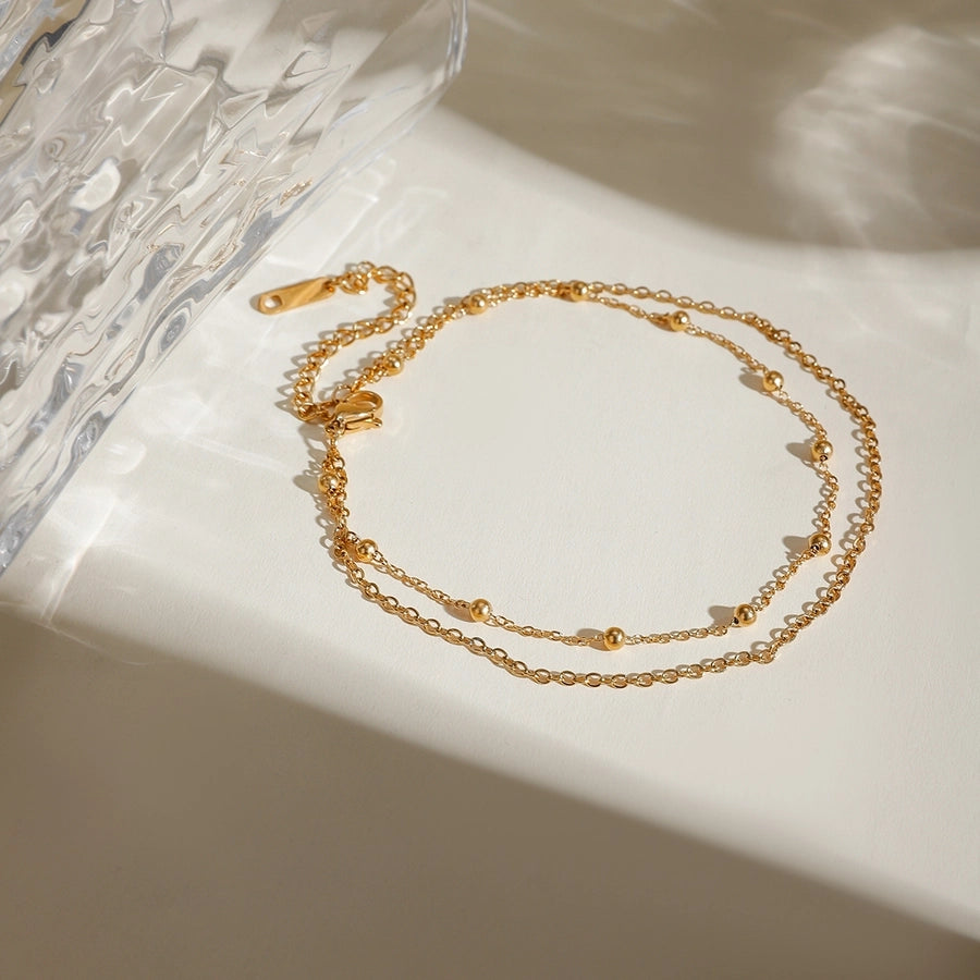 Gold Beads Layered Chain Anklet [304 Stainless Steel, 18K Gold Plated]