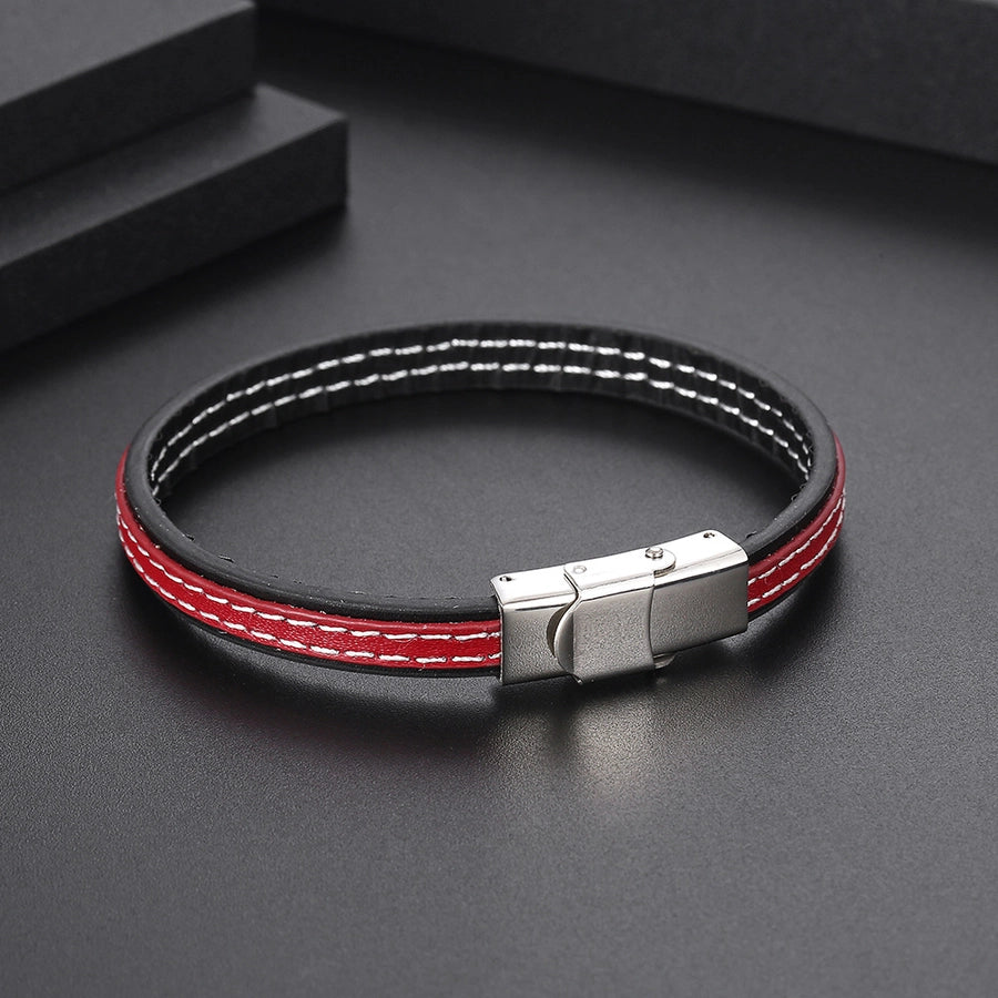 Casual Color Block Red Bracelet [304 Stainless Steel Pu Leather]