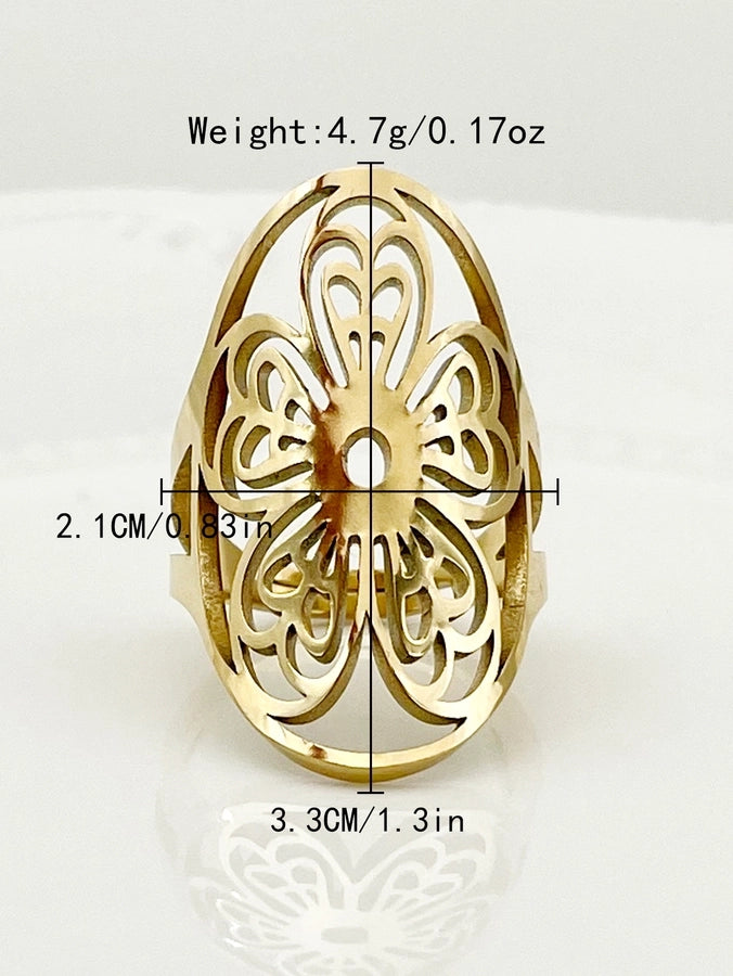 Star Tree Flower Open Ring [304 Stainless Steel 14K Gold Plated]