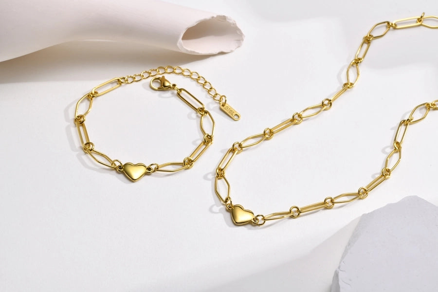 Heart Shape Bracelet/Necklace Chain [201 Stainless Steel,18K Gold Plated]