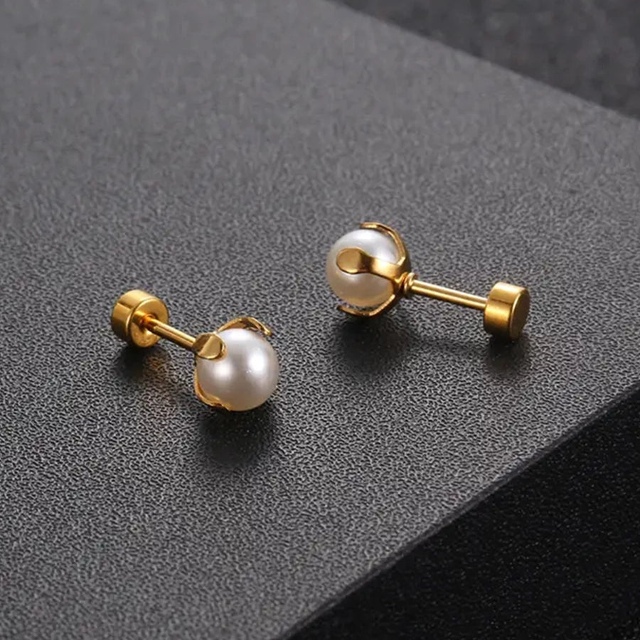 Round IPearl Earrings [304 Stainless Steel,18K Gold Plated]