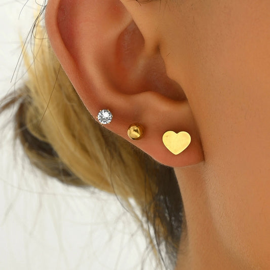 Heart Shape Zircon Earrings Set [201 Stainless Steel]