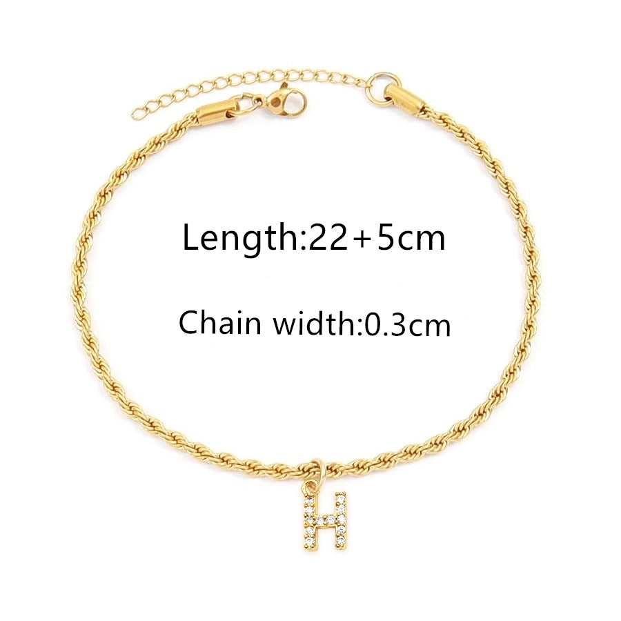 Letter Rope Chain Anklet [201 Stainless Steel, 14K Gold Plated,Copper]