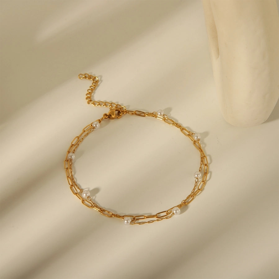 Pearl Layered Chain Anklet [304 Rustfritt stål]