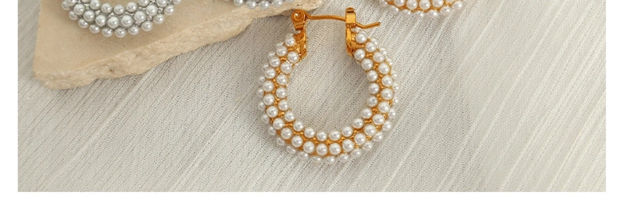 Pearl Hoop Earrings [304 Stainless Steel,18K Gold Plated]