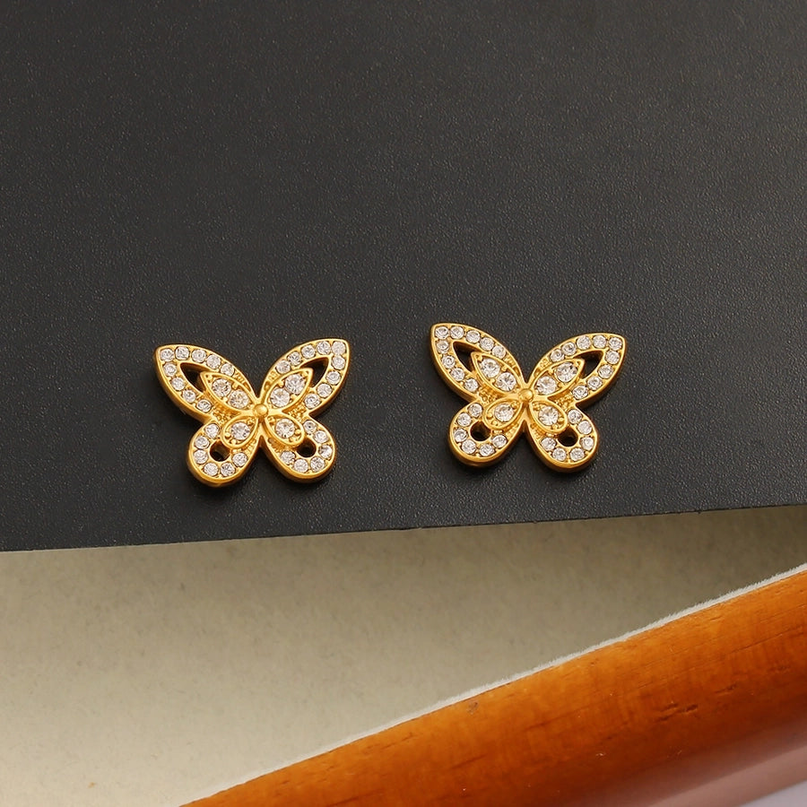 Hinaises d'oreille en strass de papillon [304 316 en acier inoxydable, 18 carats plaqués à l'or]