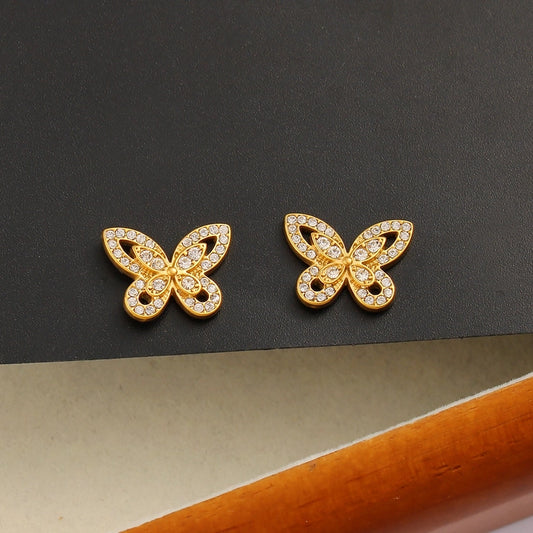 Butterfly Rhinestones Ear Studs [304,316 Stainless Steel,18K Gold Plated]