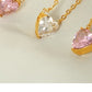 Pendientes/collar de corazón de circón blanco rosa [304 acero inoxidable, 18k dorado chapado]