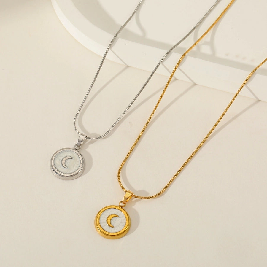 Moon Acrylic Pendant Necklace  [304 Stainless Steel,18K Gold Plated]