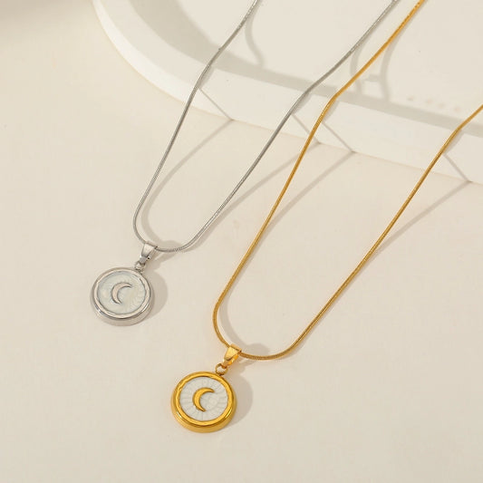 Moon Acrylic Pendant Necklace  [304 Stainless Steel,18K Gold Plated]