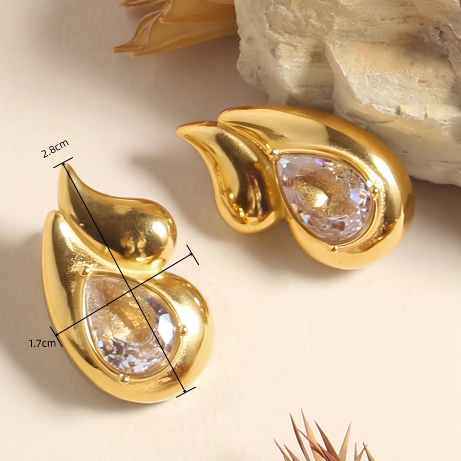 Water Droplets Zircon Earrings [304 Stainless Steel,18K Gold Plated]