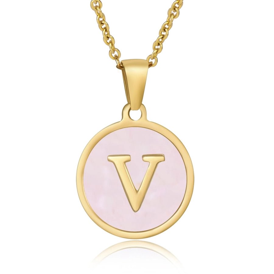 Round Letter Necklace [304 Stainless Steel,18K Gold Plated]