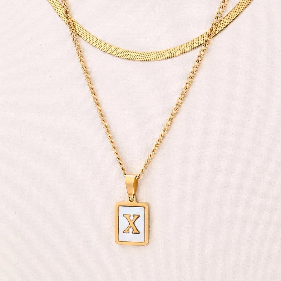 Letter RectanglePendant Necklace[304 Stainless Steel, 18K Gold Plated]