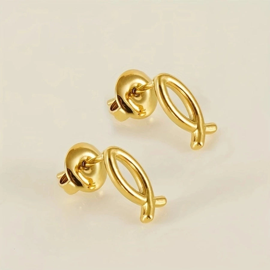 Golden Love Heart/Cloud/Airplane/Mouth Shape Stud Earrings [Stainless Steel]