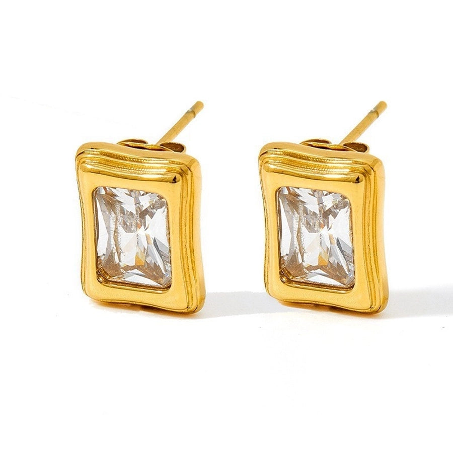 Shiny Rectangle Zircon Earrings [304 Stainless Steel,16K Gold Plated]