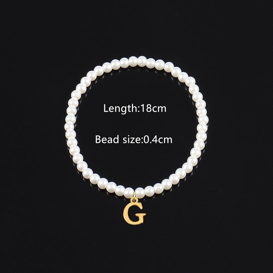 Letter Artificial Pearl Beaded Chain Bracelets [304 Stainless Steel]