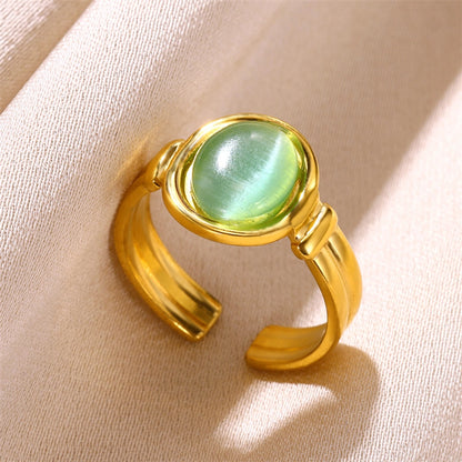 Estilo vintage Oval Opal Inclay Open Ring [304 Aço inoxidável]