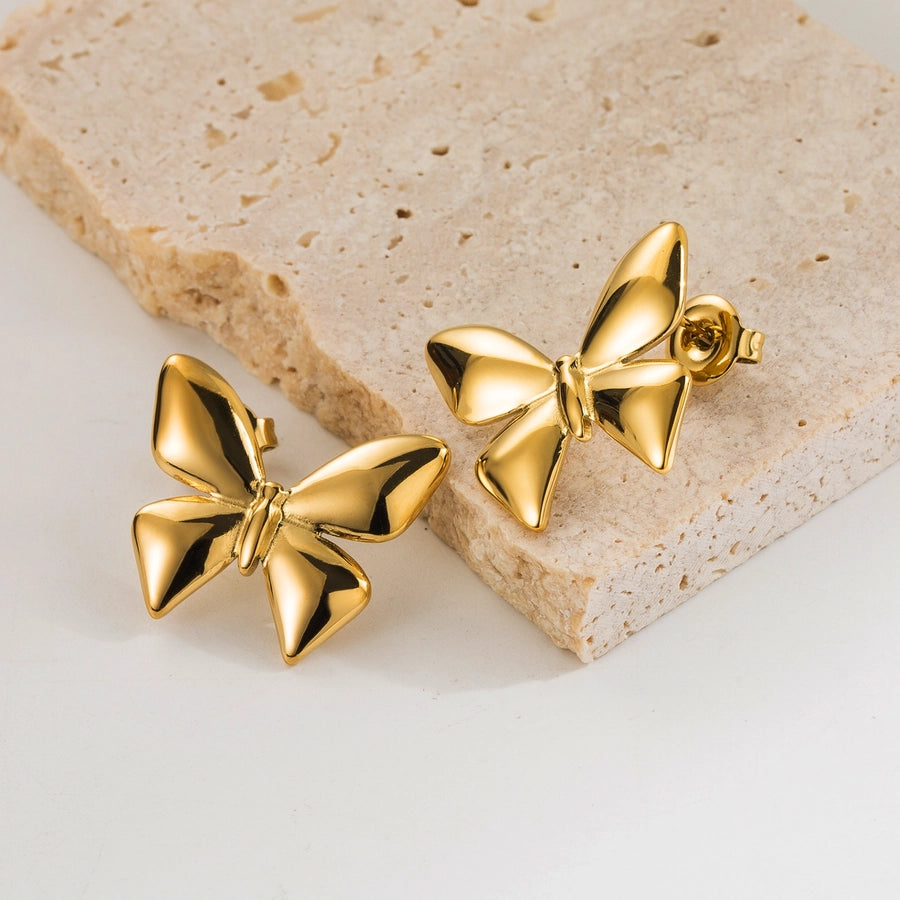 Butterfly Stud Earrings [304 Stainless Steel,18K Gold Plated]