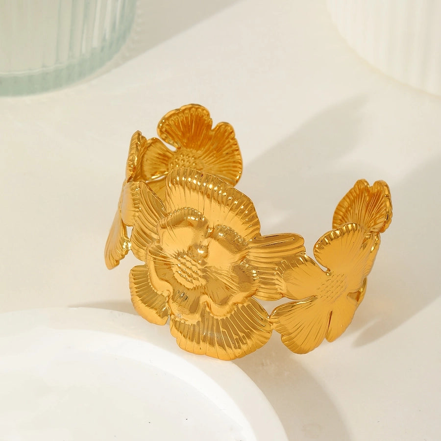 Artistic Flower Ginkgo Leaf  Bangle Bracelet  [304 Stainless Steel,18K Gold Plated]