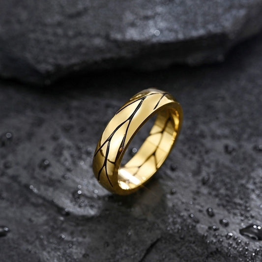 Anillo de llama de estilo simple [304 acero inoxidable de oro de 18k chapado]