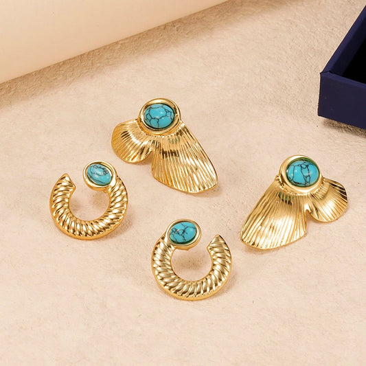 Turquoise Stone Earring [304 Stainless Steel,18K Gold Plated]