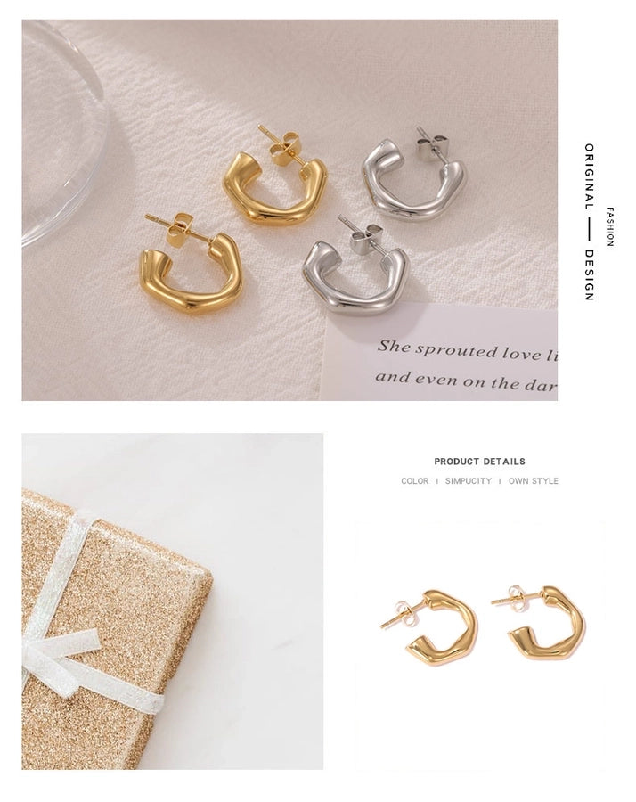 C Shape Earrings [304 Stainless Steel,16K Gold Plated]