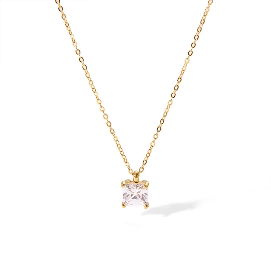 Preppy Style Square Zirkon ketting [304 roestvrij staal, 18K vergulde goud]