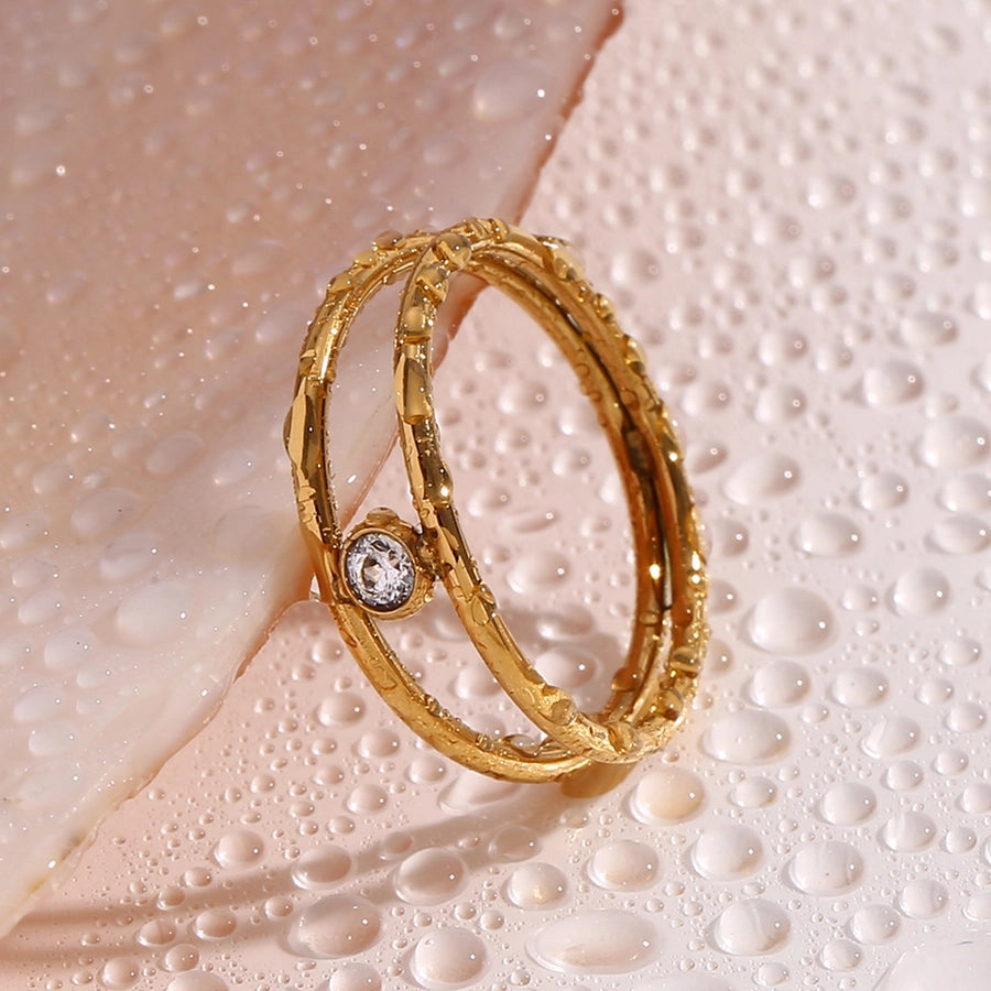 Rhinestones Layered Ring [304 Stainless Steel, 18K Gold Plated]