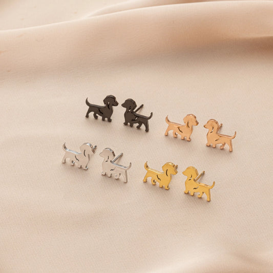 Dog Stud Earrings [304 Stainless Steel,18K Gold Plated]