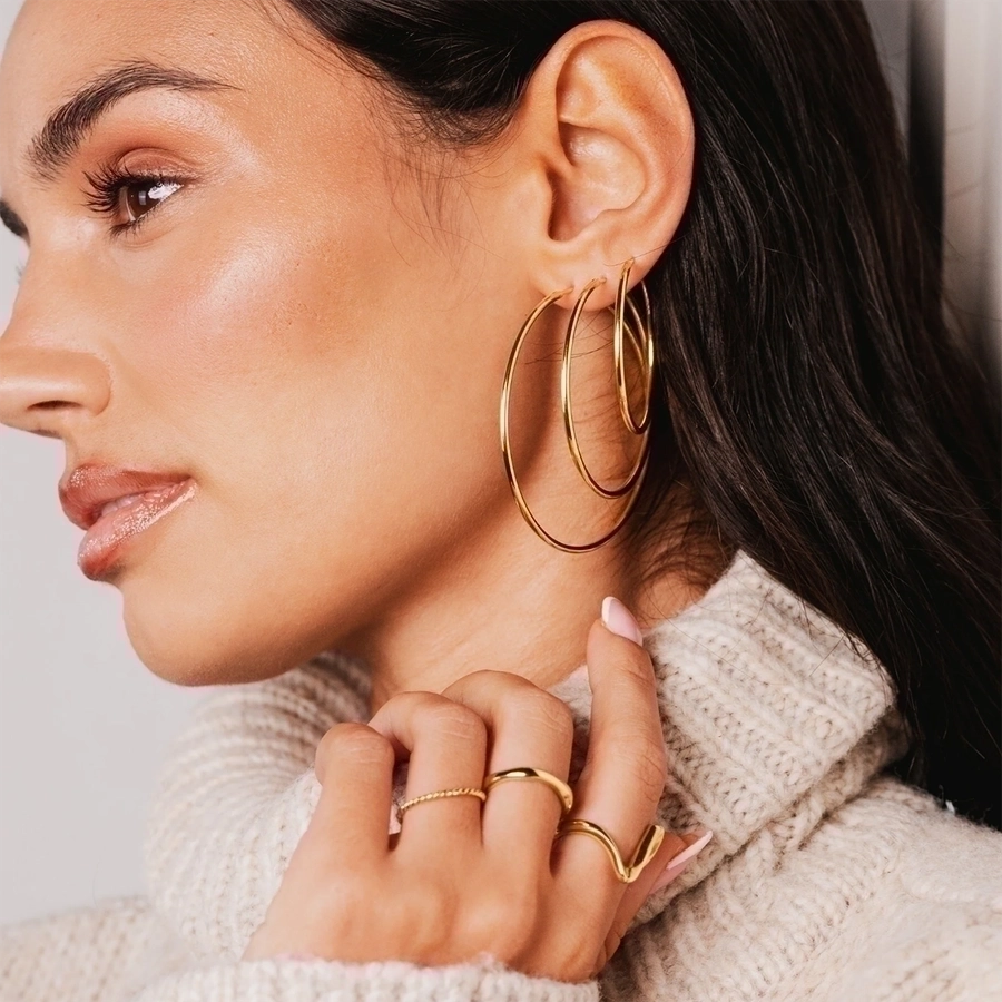 Thin Hoop Earrings [304 Stainless Steel,18K Gold Plated]