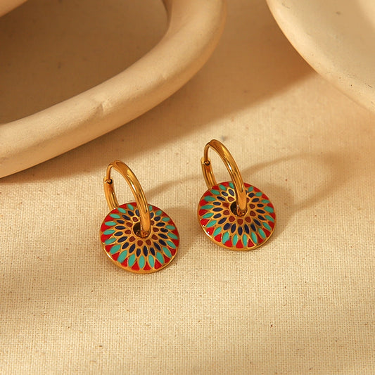 Ethnic Style Round Earrings [304 Stainless Steel, 18K Gold Plated]