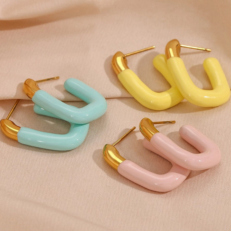 Pastel U Shaped Earrings [304 Stainless Steel,18K Gold Plated]