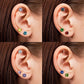 Round Colored Rhinestone Stud Earrings [304 Stainless Steel,18K Gold Plated]